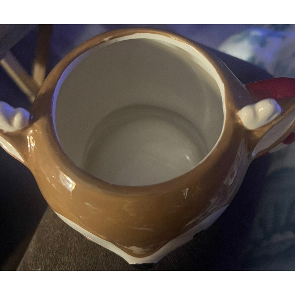 Holiday Reindeer Ceramic Mug with Whipped Cream Lid Candy Cane Handle Christmas - Picture 3 of 11